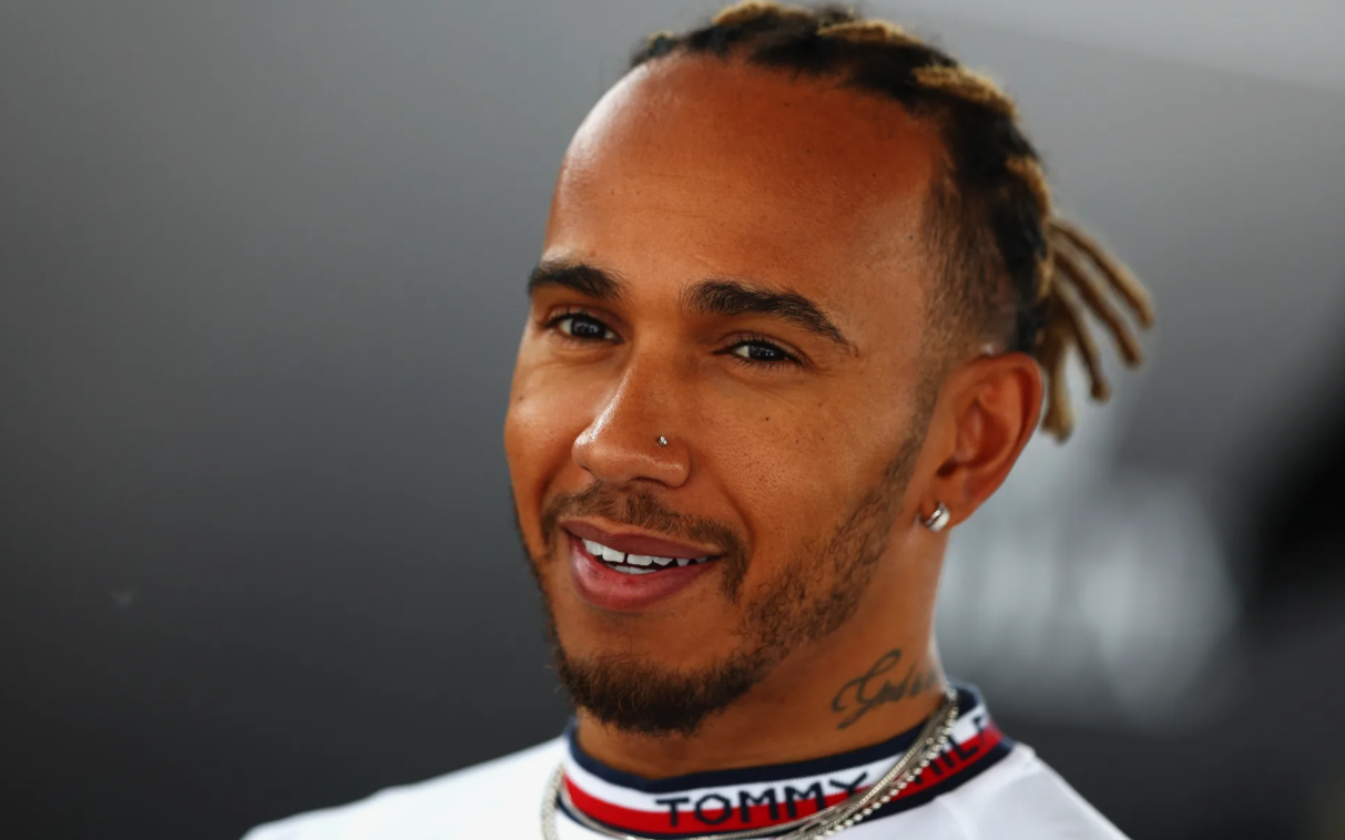 Lewis Hamilton competing at high speed in a Formula 1 race session