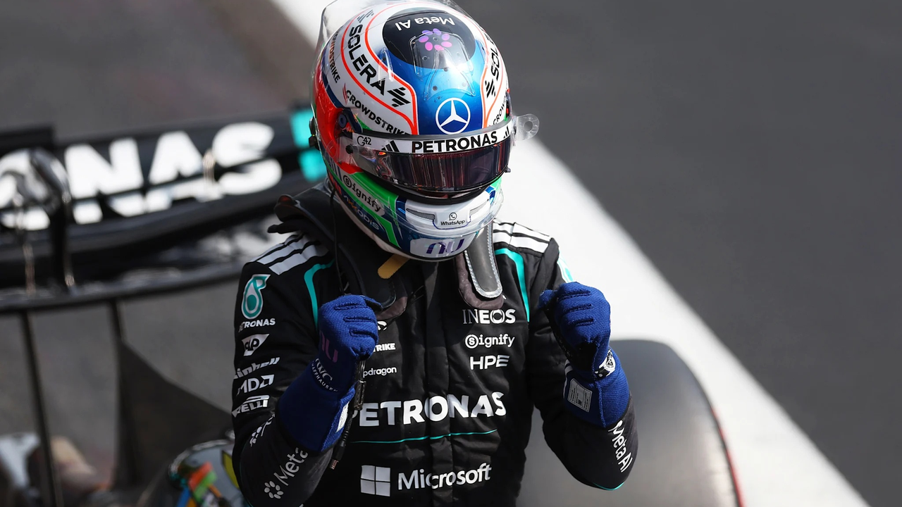 Kimi Antonelli celebrates Belgian Grand Prix pole position