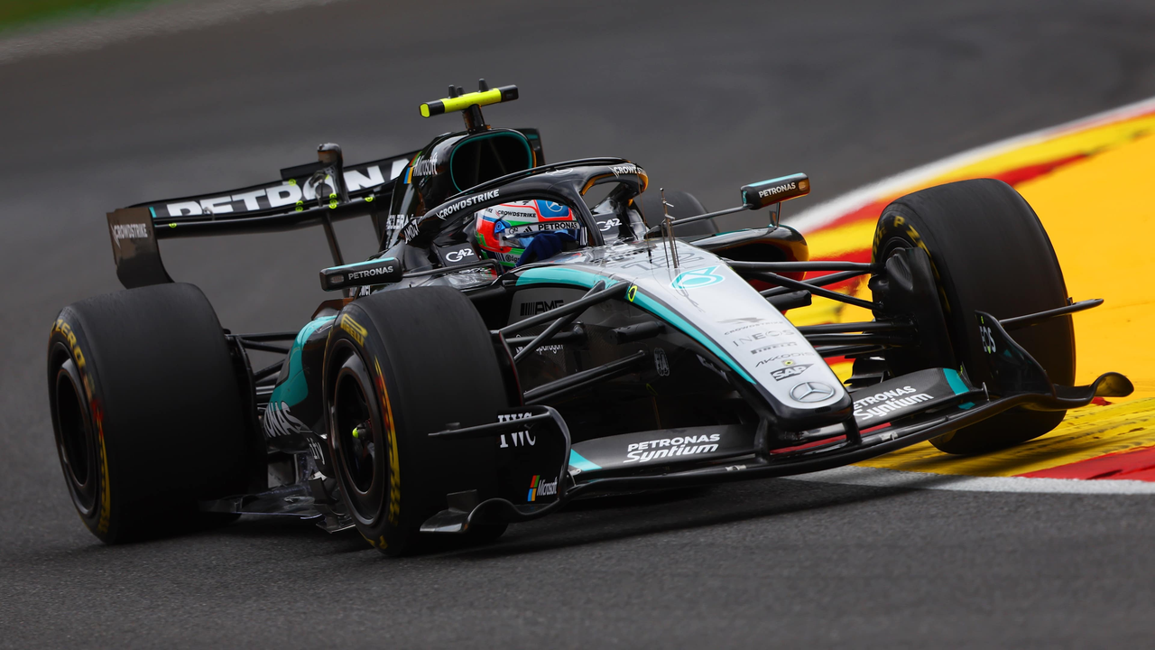 Antonelli drives the Mercedes during Belgian Grand Prix qualifying