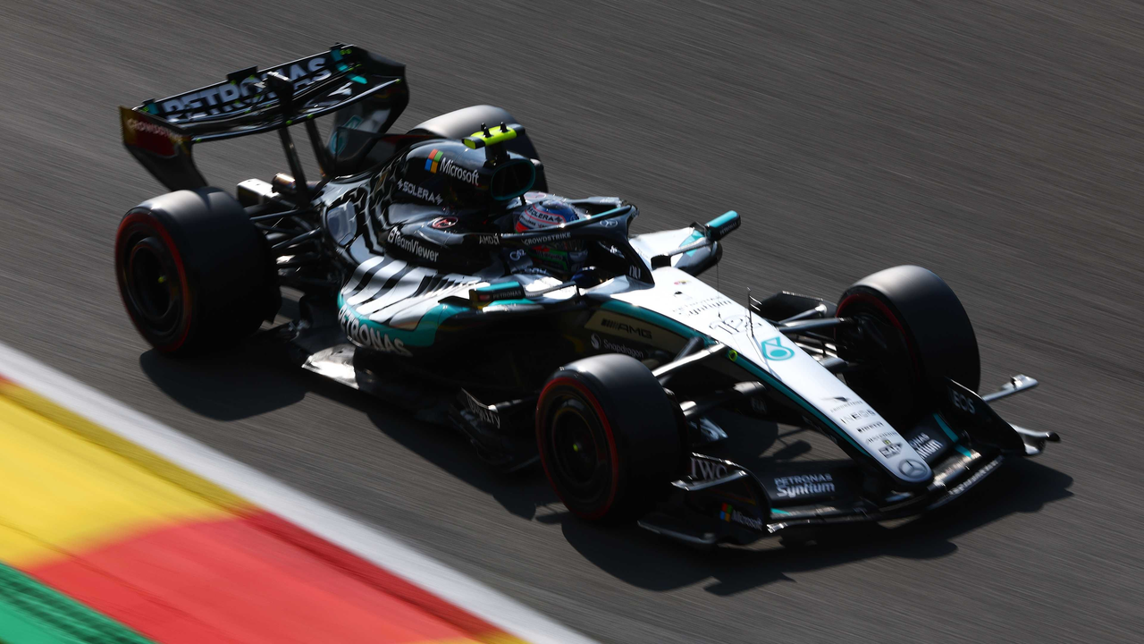 The Mercedes pole-winning car on the Spa-Francorchamps circuit