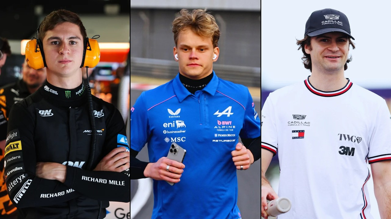 Young Formula 1 reserve drivers stand together in team clothing