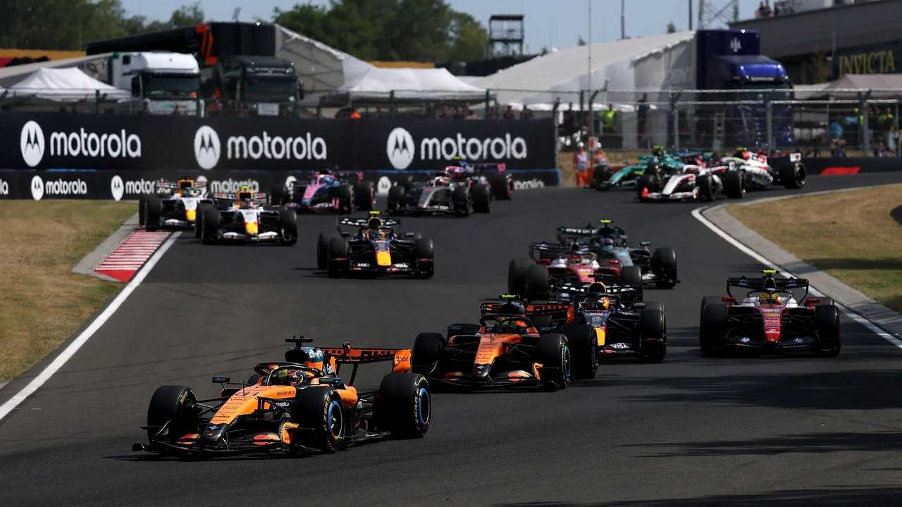 Formula 1 cars race closely together during the 2026 season