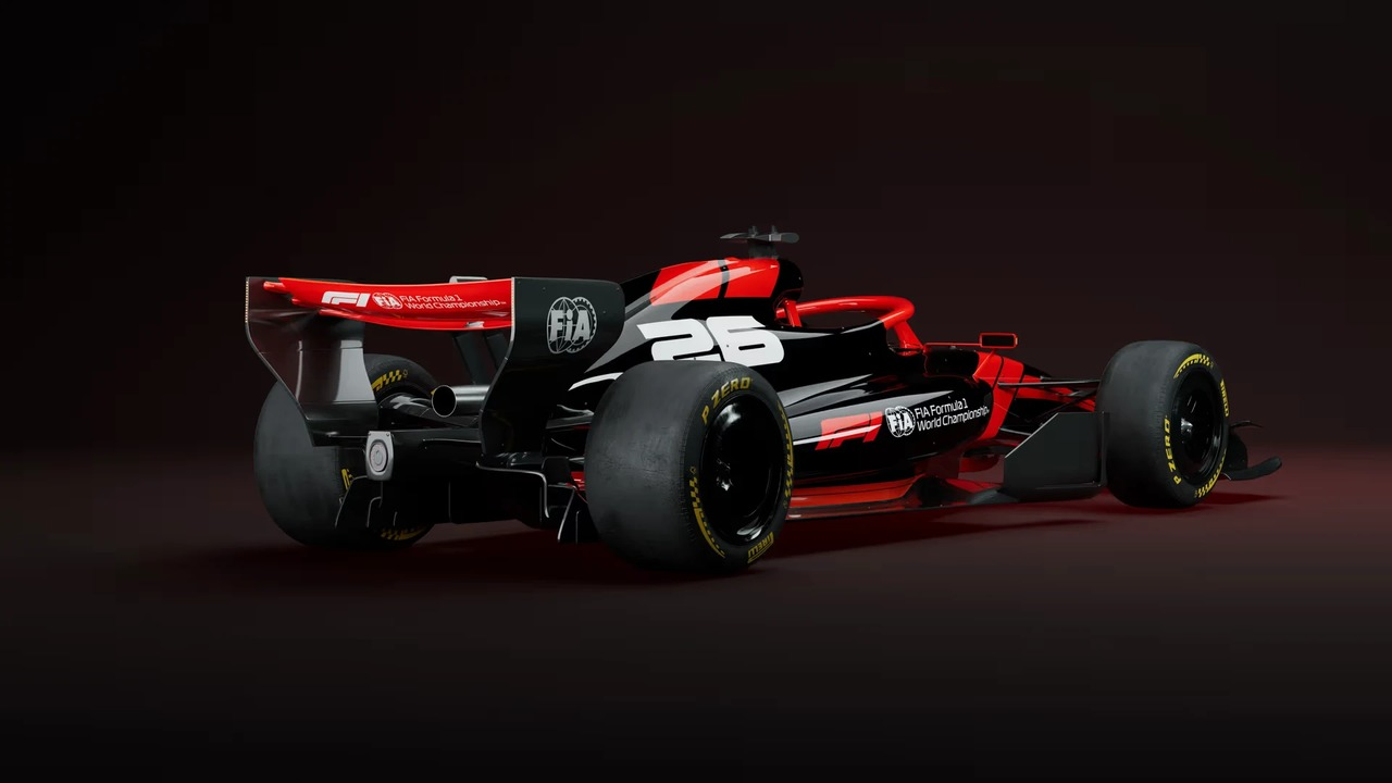 Ένα μονοθέσιο της Formula 1 φαίνεται από το πίσω και το πλάι