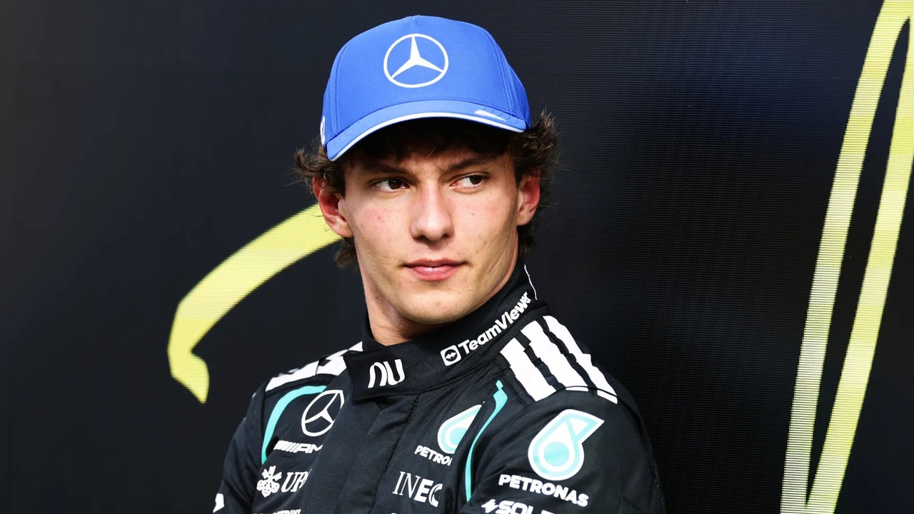 Kimi Antonelli speaks in the Formula One paddock